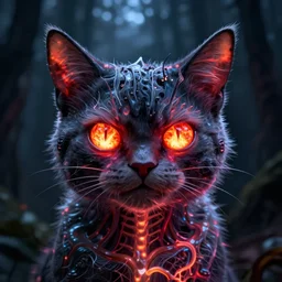 cheshire cat, demonic eyes, dark and gloomy, glowing vibrant eyes of fire, translucent neon, anatomical details, cinematic by tsutomu nihei, emil melmoth, gustave dore, craig mullins, yoji shinkaw