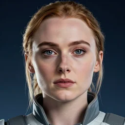 Sophie Turner as a Space commander, detailed face