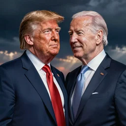 Donald Trump and Joe Biden as conjoined twins with neck ties