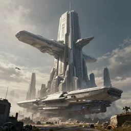 cinematic scifi render of a 3 d sculpt of a gigantic huge cyberpunk john harris aircraft carrier megalithic tower structure city, beeple, halo, star wars, ilm, star citizen, halo, mass effect, high tech industrial, artstation unreal, dramatic powerful sky, atmospheric perspective