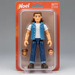 articulated noel edmunds action figure, in packaging, with changeable mullet accessories. full body view product shot