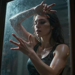 epic masterpiece dance, glass window, sweaty skin, hyperrealistic, expressive, emotional, moody, contre jour, octane render, cinematic, beautiful face and flawless skin, perfect hands, 5 fingers,   by Edgar Maxence and Ross Tran and Michael Whelan, Legends of Runeterra