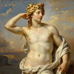 Painting of a blond male Venus Apollo. Art by william adolphe bouguereau. During golden hour. Extremely detailed. Beautiful. 4K. Award winning.