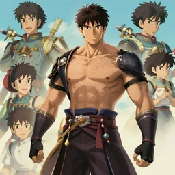 character sheet for a muscular asian male for genshin impact by ilya kuvshinov and studio ghibli and wlop and rossdraws, digital art, trending on artstation, hd, 8 k, highly detailed, good lighting, beautiful, masterpiece