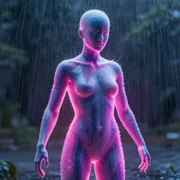 a human sculpture made out of rain, neon light, beautiful, rendered in octane, unreal engine, realistic
