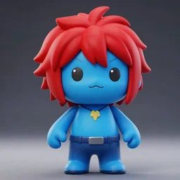 a blue cartoon character with red hair cosplaying raiden from metal gear rising : revengeance