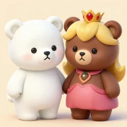 milk & mocha bear as mario and princess peach by melani sie, milk is a white bear and mocha is a brown bear, cute and adorable, matte painting