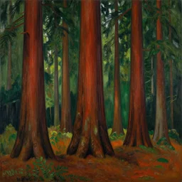 a surrealist painting of an old growth redwood forest, by ernst ludwig kirchner