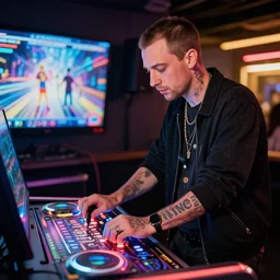 elliott smith playing dance dance revolution, ultra realistic, 8 k, photorealistic
