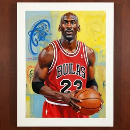 a beautiful painting michael jeffrey jordan by jean michel basquiat award - winning art color screen printing