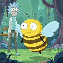 mumble bee, album cover, in the style of'rick and morty ', sci - fi, fantasy art