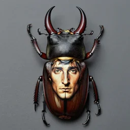 john lennon is an incest, john lennon as a stag beetle, john lennon's face on stag beetle shell, a stag beetle with a john lennon's face on its shell, art