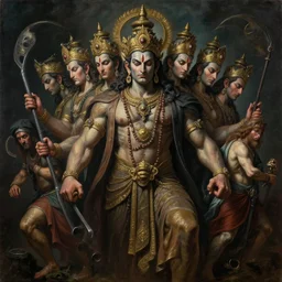 a beautiful cinematic masterpiece gothic symmetrical centered portrait of mystical gothic colossal tribal asura god king ravan with ten heads, from ramayan, by rembrandt, by tim hildebrandt, by caravaggio, by wayne barlowe, by bruce pennington, by greg rutkowski, oil on canvas, trending on artstation, featured on pixiv, brilliant lighting, sharp, hyper - detailed, cinematic composition, no frames, hd, 8 k