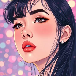 radioactive. beautiful, realistic portrait illustration by mucha and kuvshinov and bilibin. synthwave watercolor, bokeh, thick linings, manga