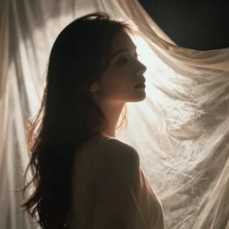 beautiful portrait backlit silhouette concept art draped in light fabric delicate, dramatic lighting, by peter mohrbacher