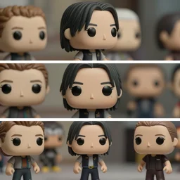 beautiful three point perspective film still of funko pop keanu reeves scene in matrix, extreme closeup portrait in style of frontiers in miniature porcelain photography fashion seinen manga edition, miniature porcelain portrait, eye contact, tilt shift style scene background, soft lighting, kodak portra 4 0 0, 8 k, macro, cinematic style by emmanuel lubezki