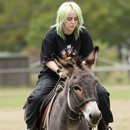 close up shot of billie eilish riding a donkey