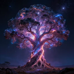 gargantuan tree made of cosmic energy, touching the stars, digital art, trending on artstation