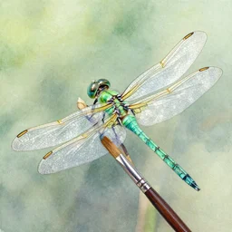 paint brush strokes, watercolor painting of sea green dragonfly, art by hans dahl, by jesper ejsing, art by anders zorn, very detailed, wonderful masterpiece by greg rutkowski, by greg manchess, creation by tyler edlin