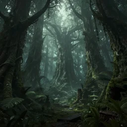 a stunning wide shot view of a mythical rainforest, screenshot from bloodborne