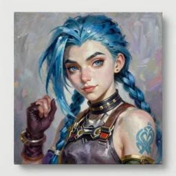 a painting of jinx, a character oil on canvas portrait by gerald brom and greg rutkowski, masterpiece, fantasy art, artstation hq