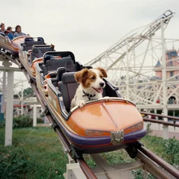 film still of a dog riding a roller coaster in disneyland paris in the new kids movie, 8 k