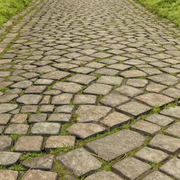 stylized handpainted 2 d texture of a cobblestone road with grass between the cracks by daniel thiger and caponeart, susbtance designer, substance painter, photoshop