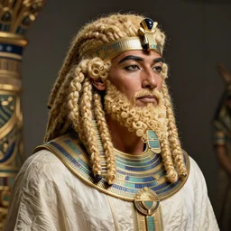 forest whitaker ancient egyptian, blond curled beard and blond dreadlocks, intricate, elegant, highly detailed, artstation, sharp focus, illustration, orientalism, bouguereau, mandy jurgens, rutkowski, mucha