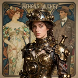 photo realistic, realistic, very detailed, steampunk gear wearing tamara duarte, high quality, intricate by alphonse mucha by taras shevchenko