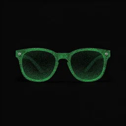 minimalist digital art of sunglasses made of green small dots, black background