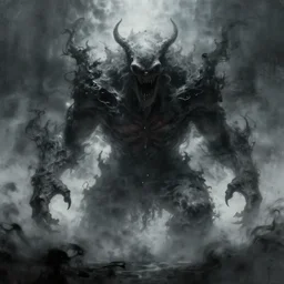 A terrifying giant monster made of mist and ink, dramatic atmosphere, masterpiece digital painting by Alex Grey, Greg Rutkowski, 4k wallpaper