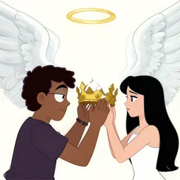vision of angels with a broken crown, trying to fix it by antoni gaudi and lisa frank, style of toonami