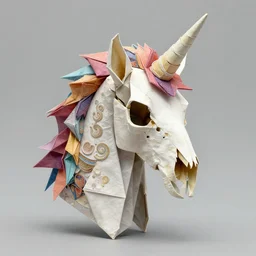 stunning origami god unicorn skull portrait, skull, colorful, furry, fantasy, intricate, elegant, highly detailed, digital painting, artstation, concept art, smooth, sharp focus, illustration, art by afshar petros and krenz cushart and artem demura and tony sandoval