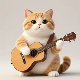 cute fat cat playing guitar, studio photography