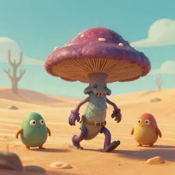 fungus monsters walks in a desert, trending on artstation