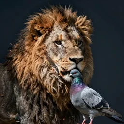 a lion with head of pigeon and body of pigeon
