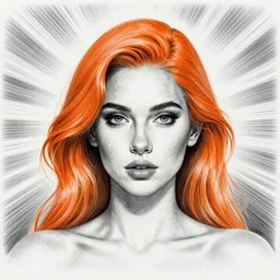 a symmetrical portrait of a beautiful orange - haired woman, face and shoulders, pencil drawing, intricate, aesthetic!!!!!, god rays, dramatic, ultra detailed