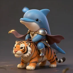 cute little anthropomorphic dolphin knight wearing a cape, riding a tiger, tiny, small, miniature , animal, short, adorable, pretty, beautiful, DnD character art portrait, matte fantasy painting, DeviantArt Artstation, by Jason Felix by Steve Argyle by Tyler Jacobson by Peter Mohrbacher, cinematic lighting