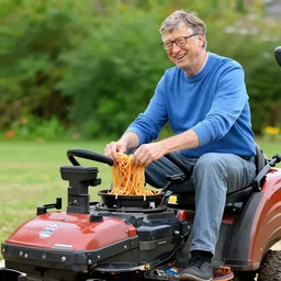bill gates puts pasta in his lawnmover