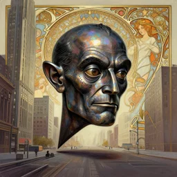 anthropomorphic d 2 0 head in iridescent darkyiron mr bean stomping new york, intricate, elegant, highly detailed triangle, wide angle, digital painting, artstation, concept art, sharp focus, illustration, art by artgerm, bob eggleton, stephen hickman, richard corben, wayne barlowe, greg rutkowski, alphonse mucha, 8 k