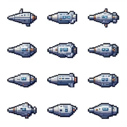 pixel art sprite sheet of space ships