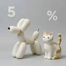 a mix between 2 5 % balloon animal dog 7 5 % ceramic cat
