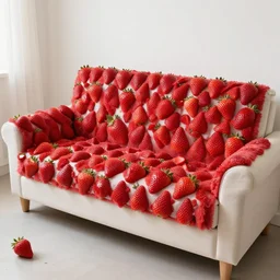sofa made out of strawberry hyperrealistic