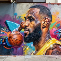 graffiti art of lebron james bankai, detailed, colourful, beautiful, masterpiece, trending on artstation