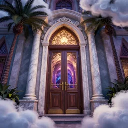curled perspective digital art of curly clouds casino door with marble columns and palmtrees by anton fadeev from nightmare before christmas