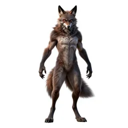 graceful werewolf mid-transformation, detailed 3d character render, full body, standing, isolated on a pure white background, centered, whole figure in frame, sharp focus, studio lighting