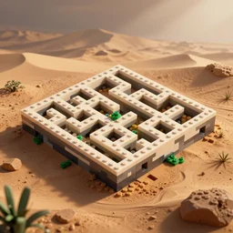 wimmelbilder maze made of lego, isometric, octane render, desert landscape, unreal engine