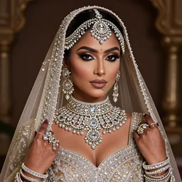 portrait of wonderful hindi princess of diamond with dark skin, ornate with diamonds, 8 k, gorgeous, intricate, detailed, glowing white accent lighting, dramatic lighting, octane render