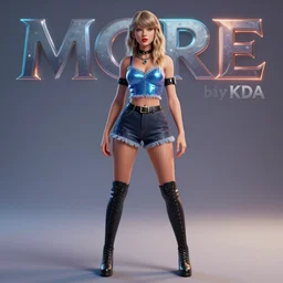 full-body character sheet of Taylor swift for the music video ‘More’ by KDA (league of legend), 3d render, octane render, 4K, volumetric, trending on art station