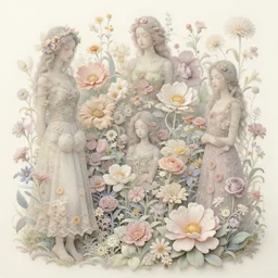 breathtaking delicate many detailed concept art with flowers and girls, by hsiao - ron cheng, bizarre compositions, exquisite detail, pastel colors, 8 k